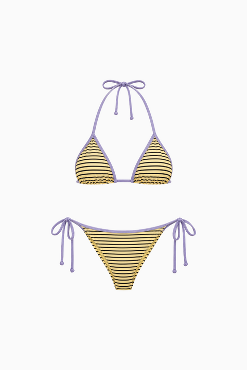 Bikini a triangolo a righe con bordo a contrasto