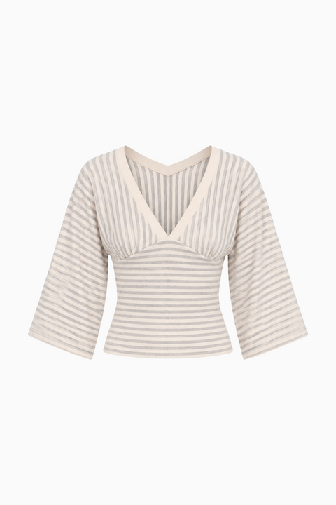 Rosa gestreiftes Crop-Top mit V-Ausschnitt