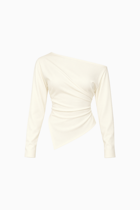 Ivory Wrap-Effect Long Sleeve Top