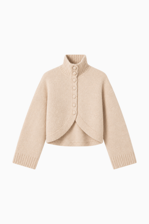 Cropped High-Neck Knit Cardigan