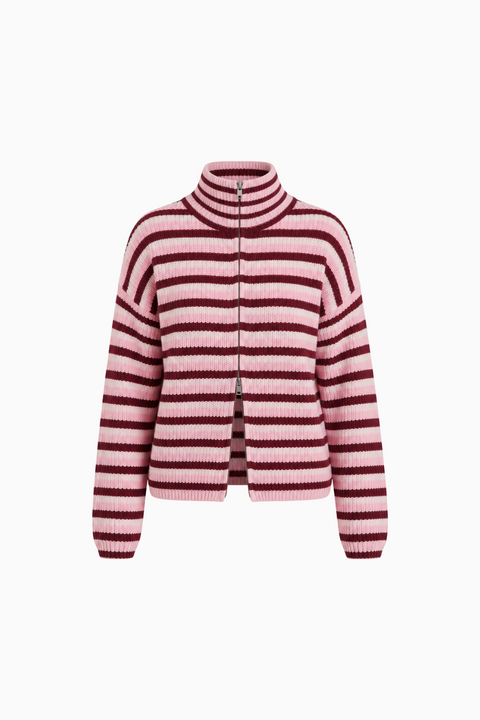 Cardigan en maille côtelée à col montant et fermeture éclair intégrale