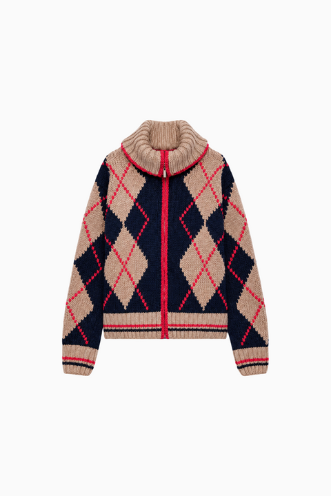 Argyle Pattern Zip Cardigan