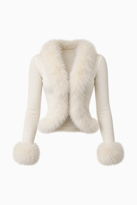 Faux Fur Trim Cardigan