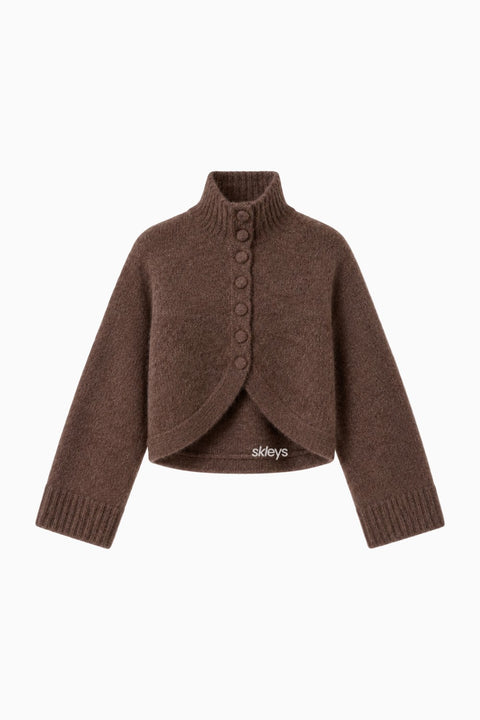 Cropped High-Neck Knit Cardigan