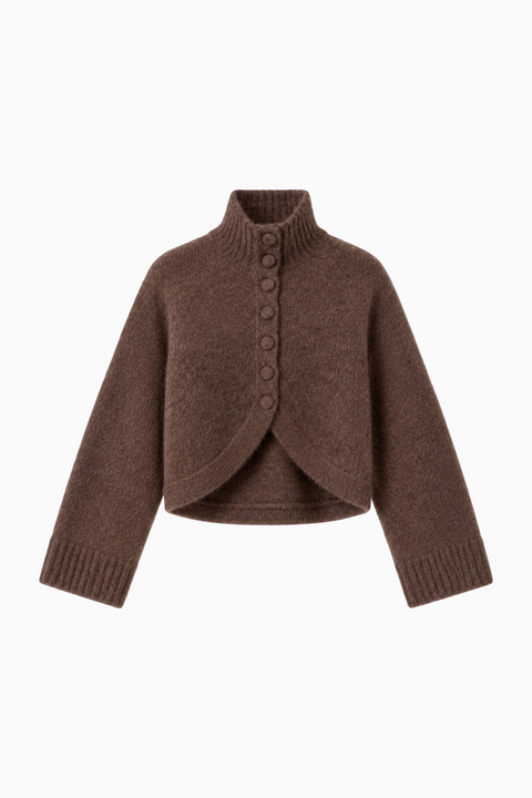 Cropped High-Neck Knit Cardigan
