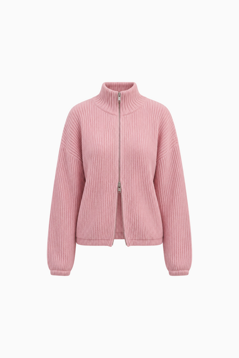 Cardigan en maille côtelée à col montant et fermeture éclair intégrale