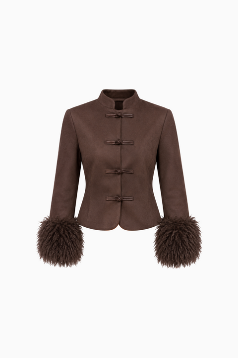 Chinese Knot Faux Suede Jacket
