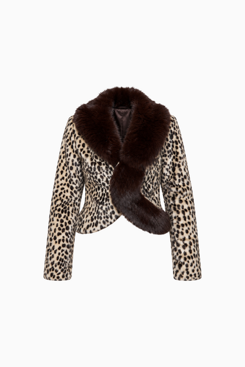 Open-Front Leopard Fur Jacket
