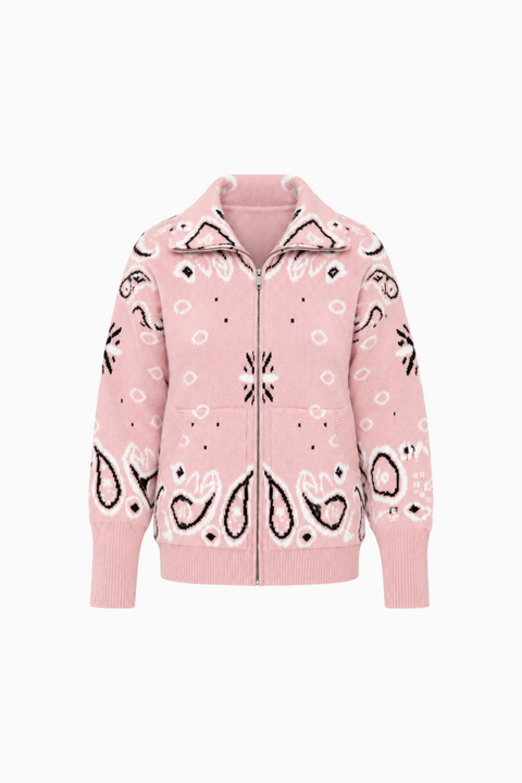 Paisley Motif Stand-Collar Cardigan
