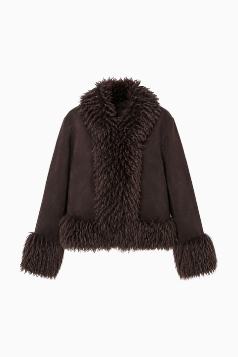 Giacca in camoscio con bordo in shearling