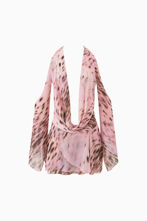 Rosa Leopard Mini-Kleid mit Rüschen und transparenten Details