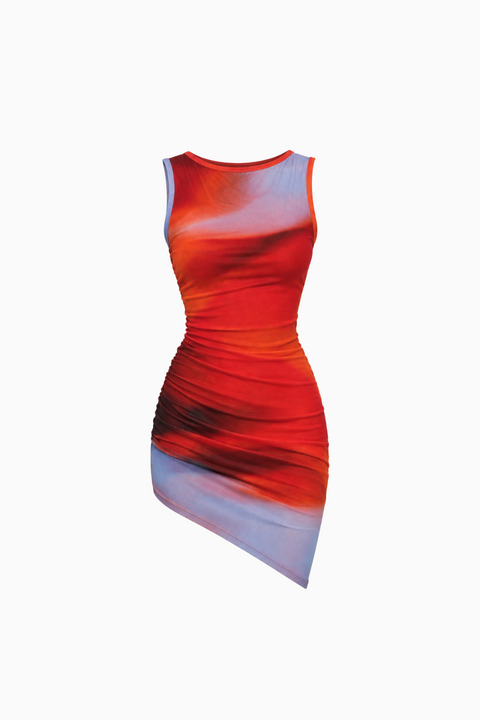 Abstract Ombre Ruched Bodycon Dress