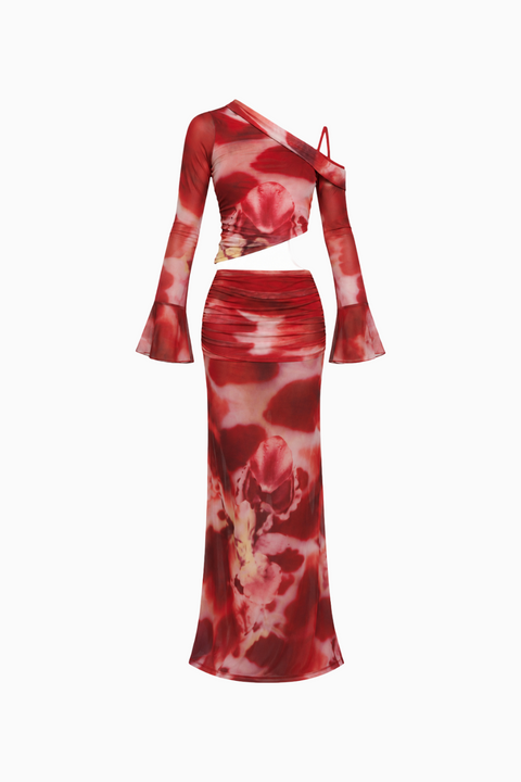 Floral Mesh Asymmetric Maxi Set