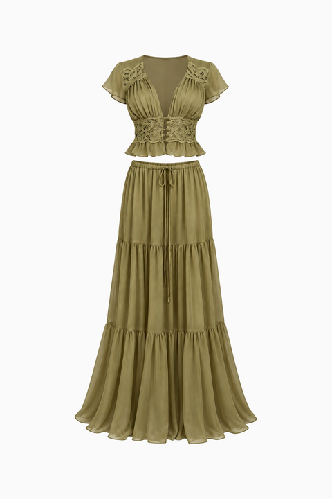 Olive Lace Boho Maxi Set