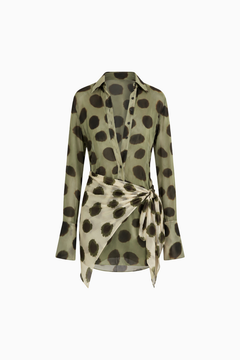 Sheer Polka Dot Long Sleeve Mini Dress
