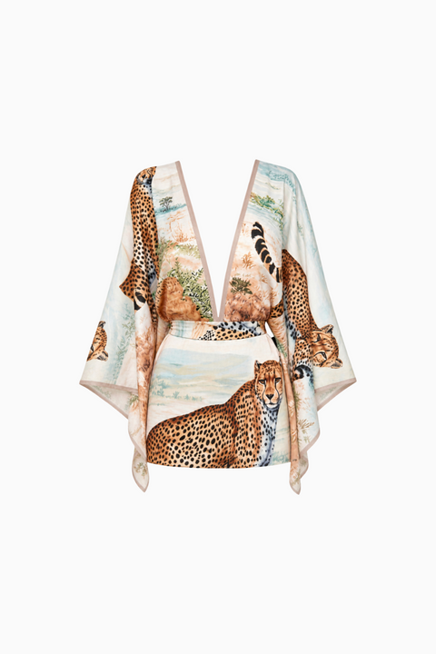 Plunging V-Neck Leopard Landscape Resort Dress