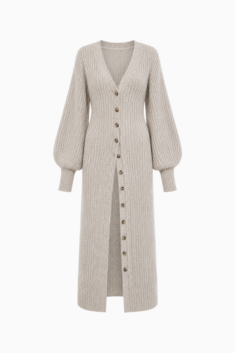 Chunky Ribbed Balloon Sleeve Cardigan