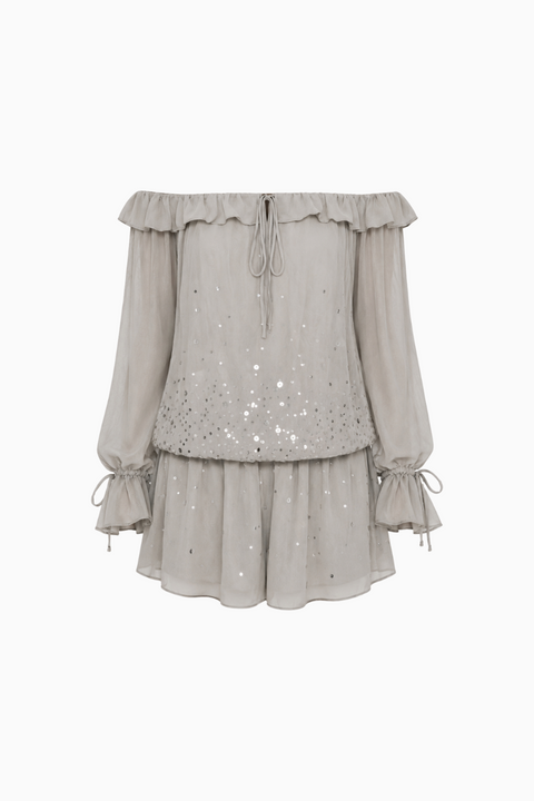 Off-the-Shoulder Sequin Chiffon Mini Dress
