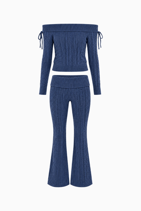 Tie-Sleeve Knit Sweater and Foldover Pant Set