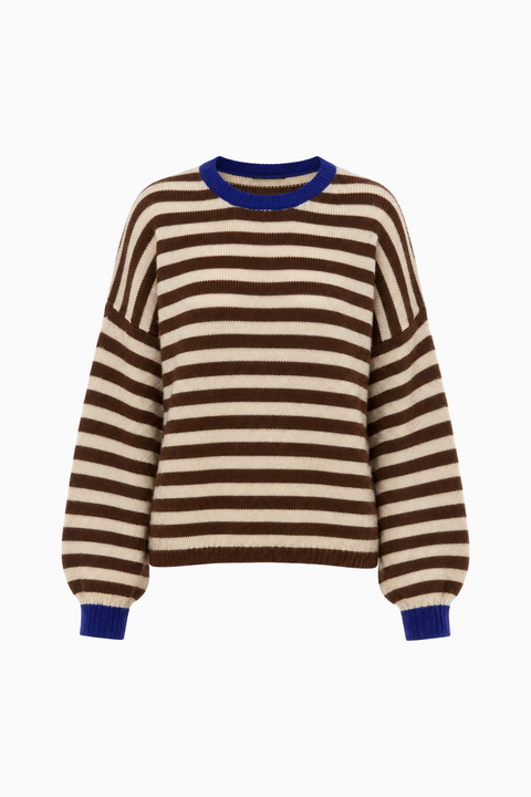 Contrast Trim Striped Crew Neck Sweater