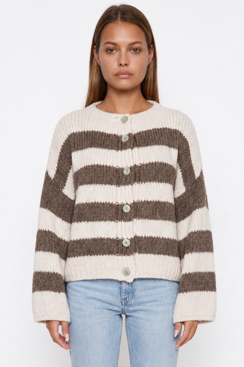 Grobstrick-Cardigan mit zweifarbigem Streifenmuster