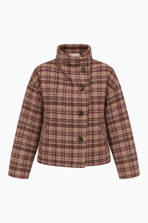 Giacca vintage a quadri con spalle scese