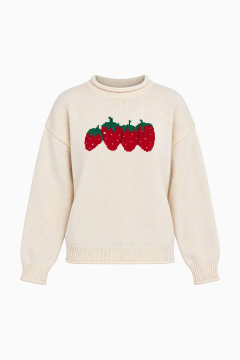 Maglione in maglia color crema con motivo a fragole