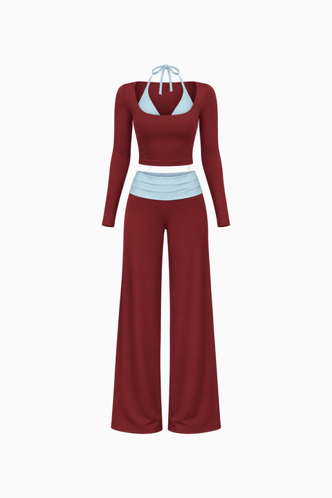 Contrast Waistband Flare Set