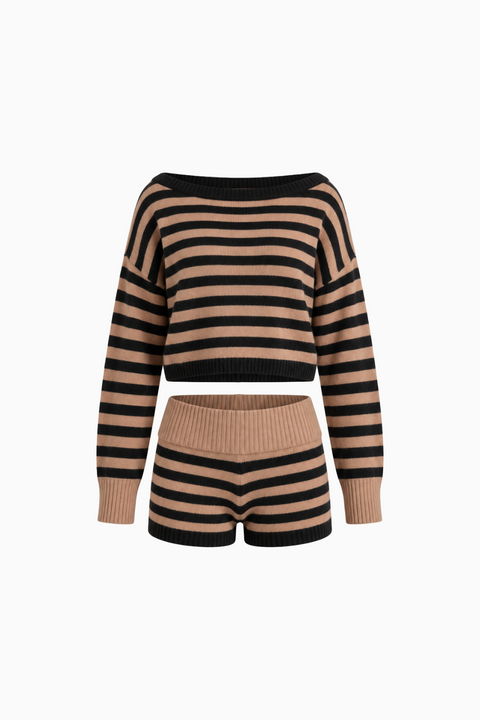Completo coordinato in maglia a righe, morbido e confortevole