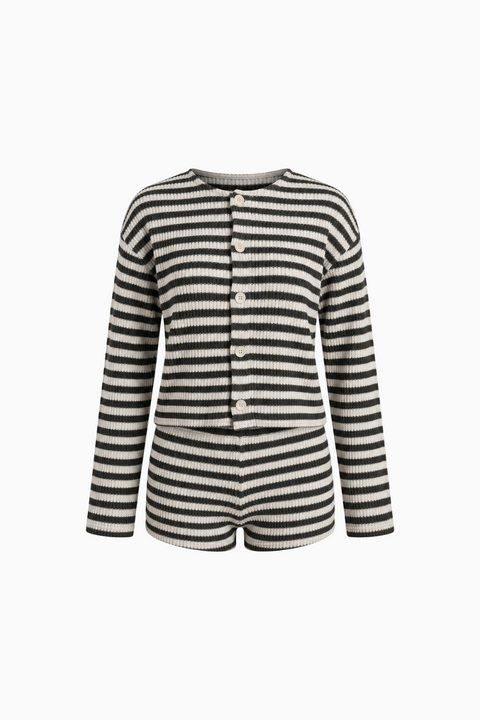 Striped Knit Cardigan and Shorts Set