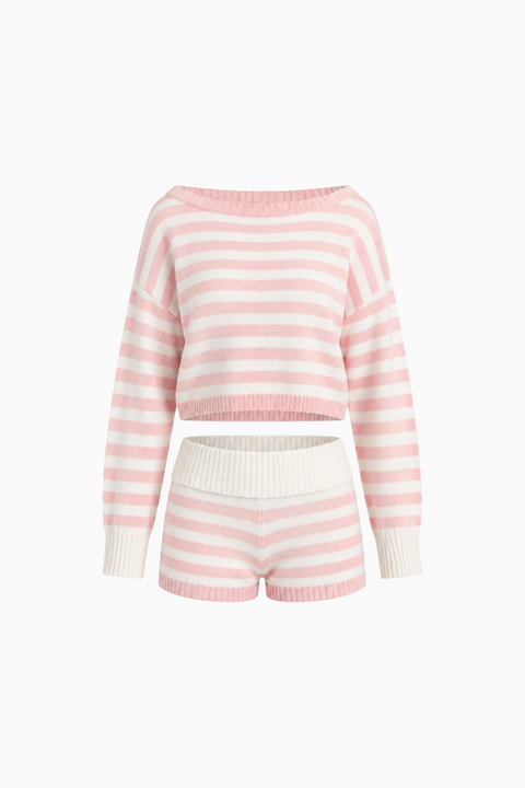 Conjunto a condizer em malha às riscas, confortável
