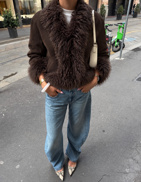 Wildlederjacke mit Shearling-Besatz