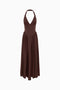 Braunes Neckholder-Maxikleid aus Scuba-Stoff