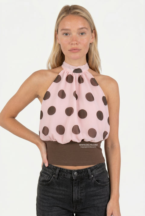 Rosa Oberteil mit Chiffon-Punkten