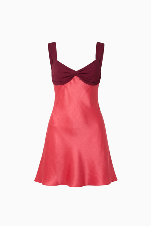 Zweifarbiges Mini-Kleid mit geraffter Brustpartie