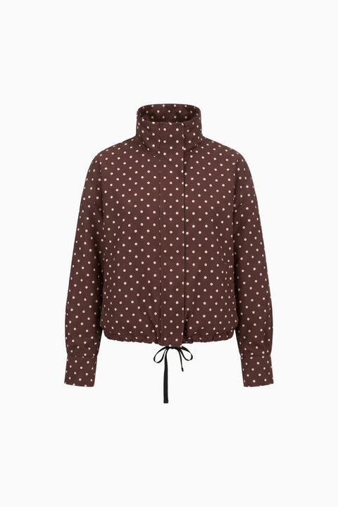 Giacca marrone a pois con collo alto