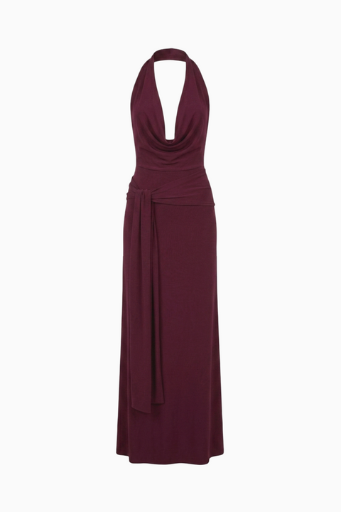 Robe longue à col bénitier couleur cerise noire
