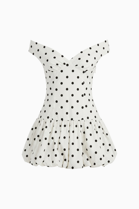 Mini-robe rétro à pois et épaules dénudées