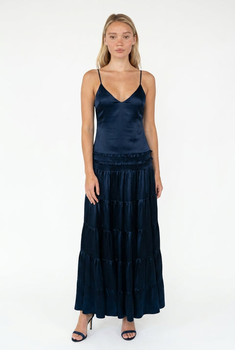 Maxikleid mit weitem Rock in Mitternachtsblau