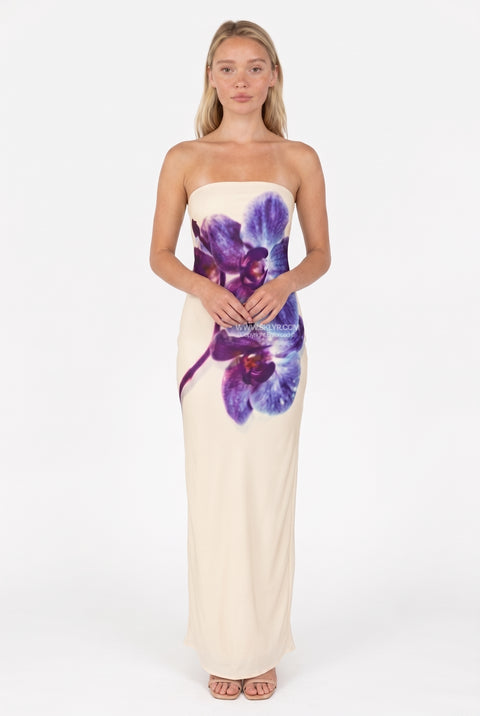 Robe longue bustier orchidée blanche