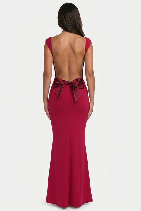 Robe longue colonne dos nu bordeaux
