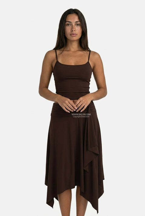 Ensemble midi asymétrique marron chocolat