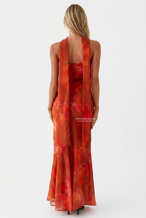 Maxikleid aus Satin in Burnt Orange