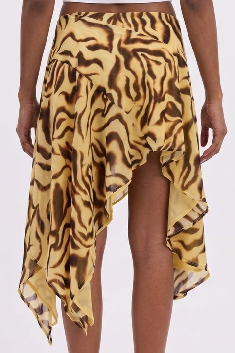 Tiger Print Asymmetric Ruffle Skirt