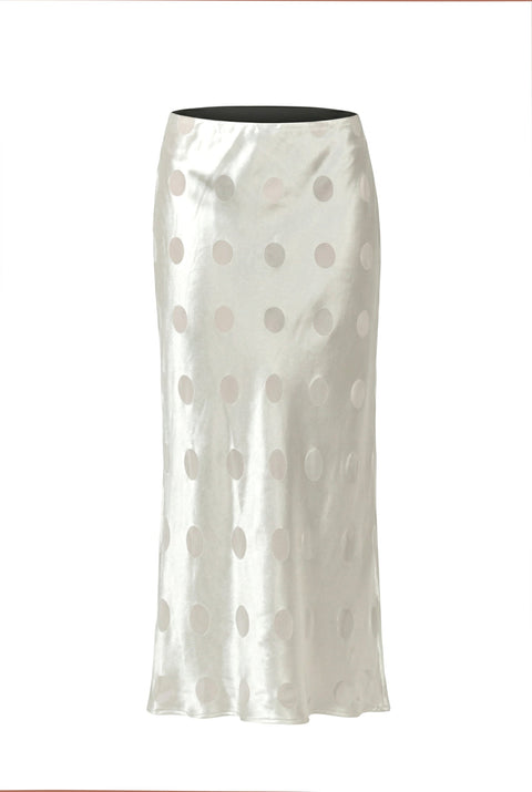 Jupe à pois en satin blanc