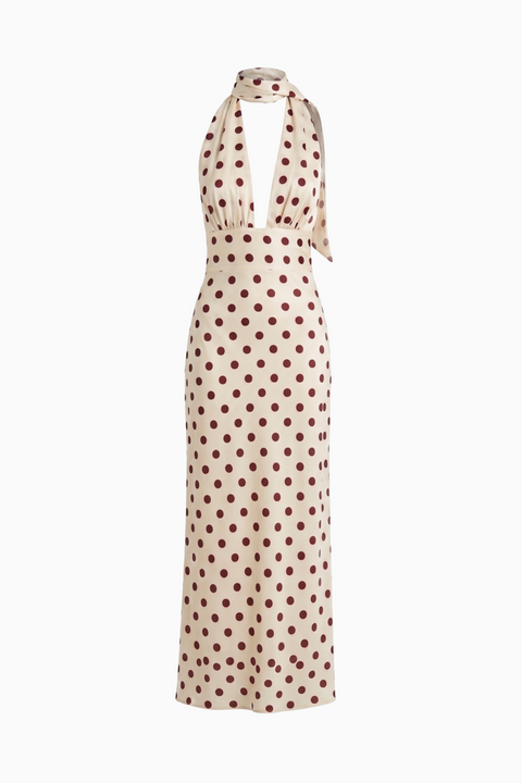 Robe midi dos nu à pois blancs