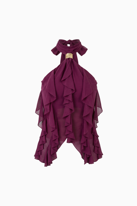 Haut court à franges en velours violet