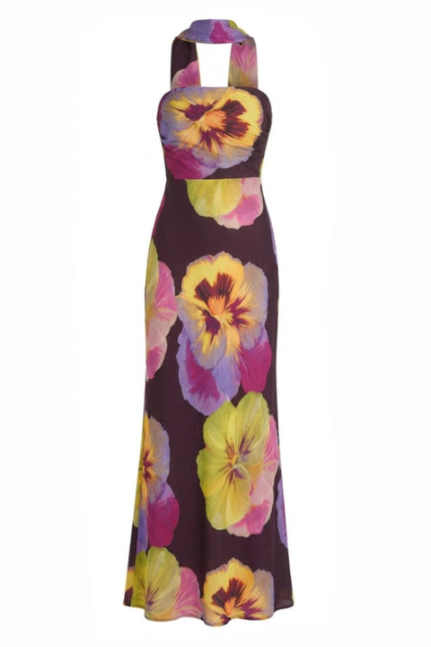 Violett geblümtes Chiffon-Midikleid