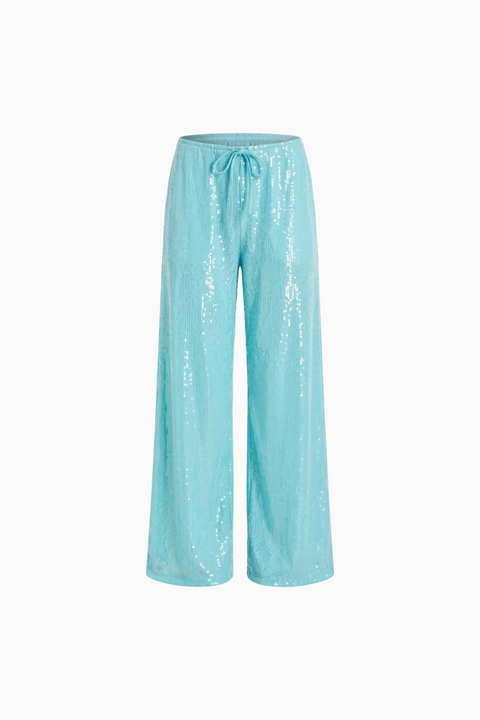 Sequin Wide-Leg Drawstring Pants