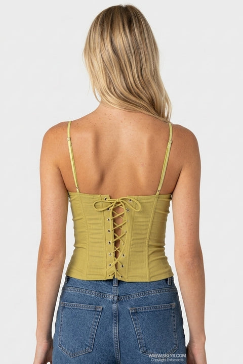 Limettengrünes bauchfreies Spitzentop